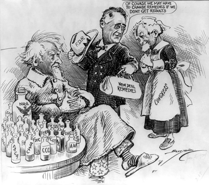 1935, The New Deal "remedies" are the New Deal agencies Roosevelt created.